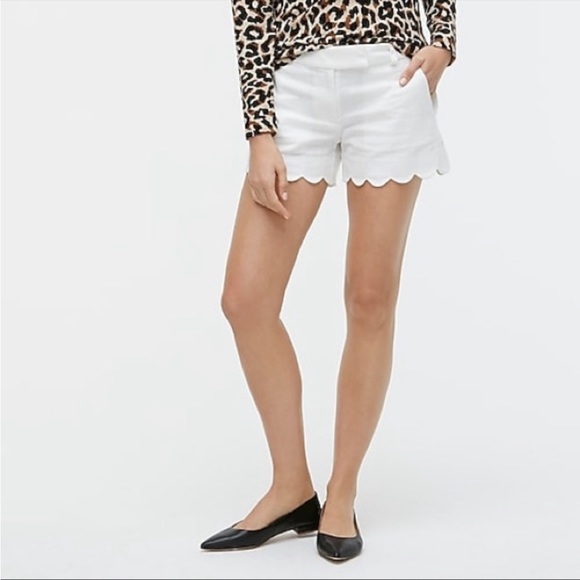 J. Crew White Linen shorts with Scalloped Hem
